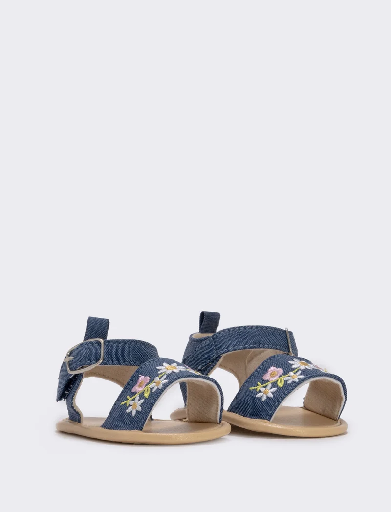 Sandalo in denim per neonata con fiori - Blu