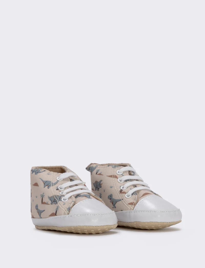 Scarpa a collo alto beige con dinosauri - Beige