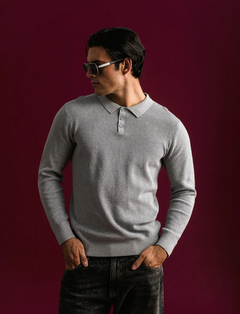 MAGLIA A COSTE MODELLO POLO - Grigio mel.
