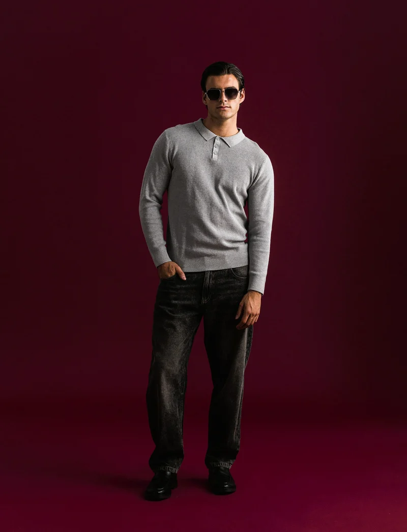 MAGLIA A COSTE MODELLO POLO - Grigio mel.