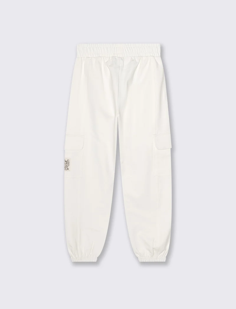 Pantalone in felpa da bambina con tasconi - Crema