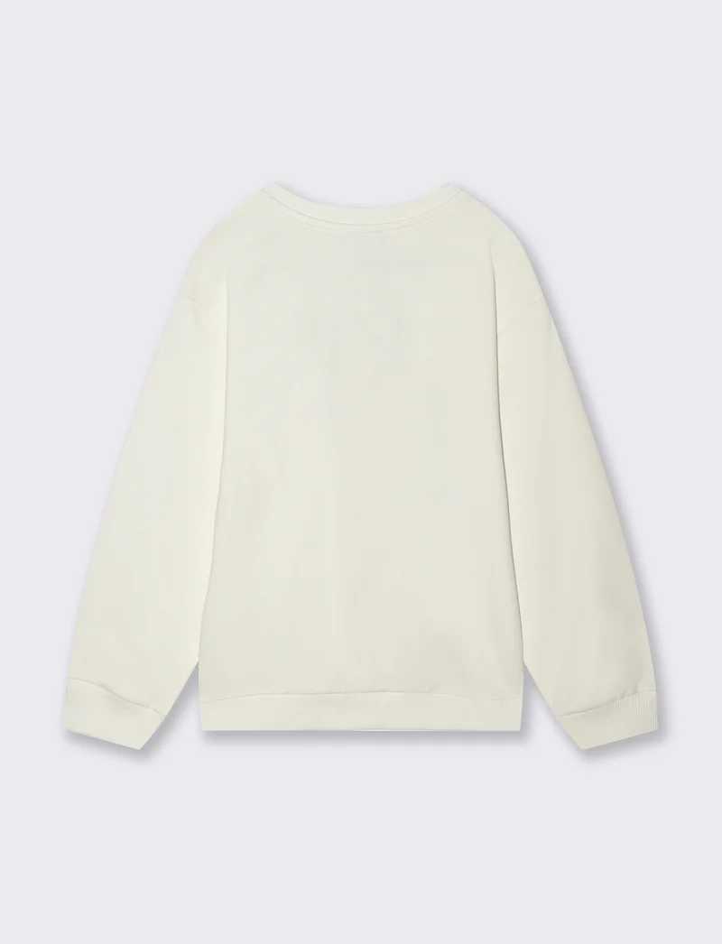Felpa basic in cotone con stampa sportiva - Bianco latte