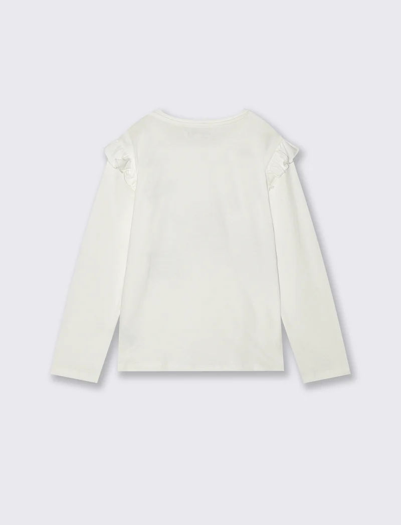 T-shirt manica lunga con rouches bambina - Bianco latte