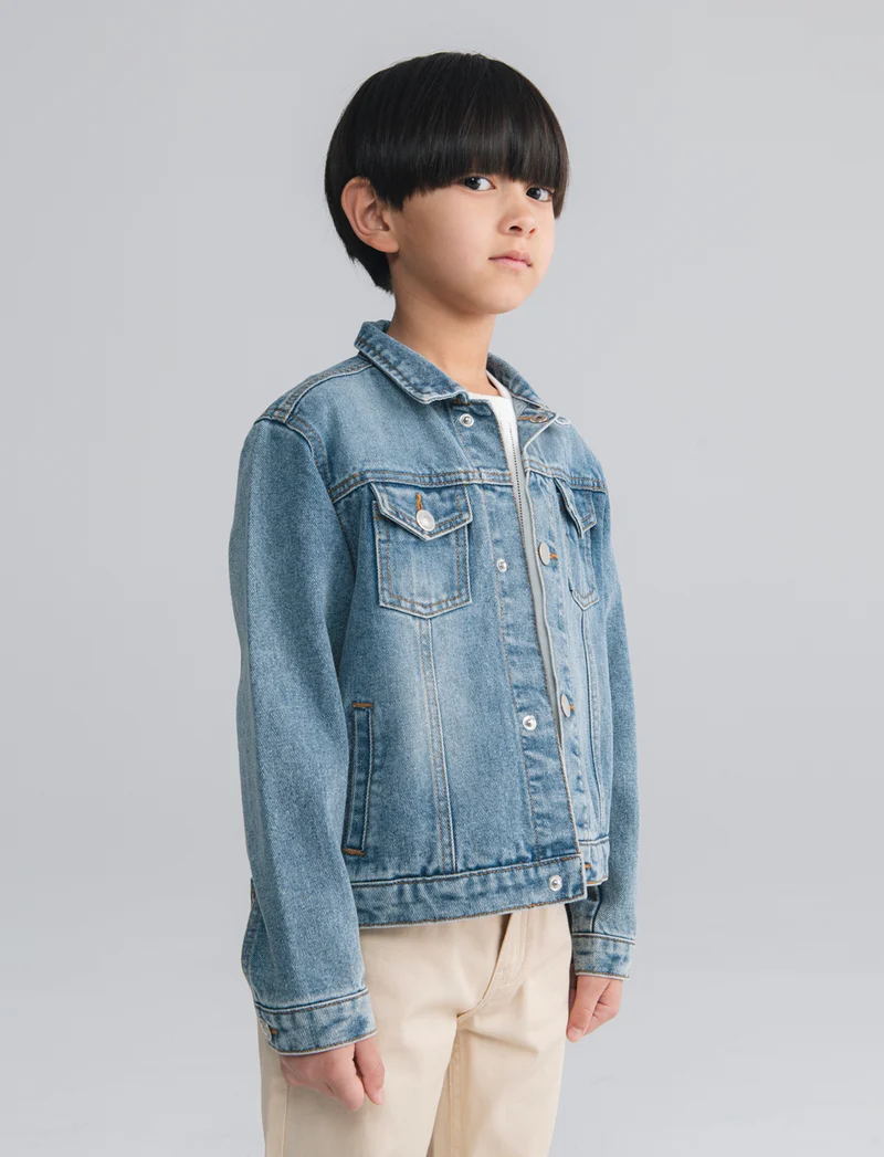 Giubbotto di jeans con tasche e pince - Denim