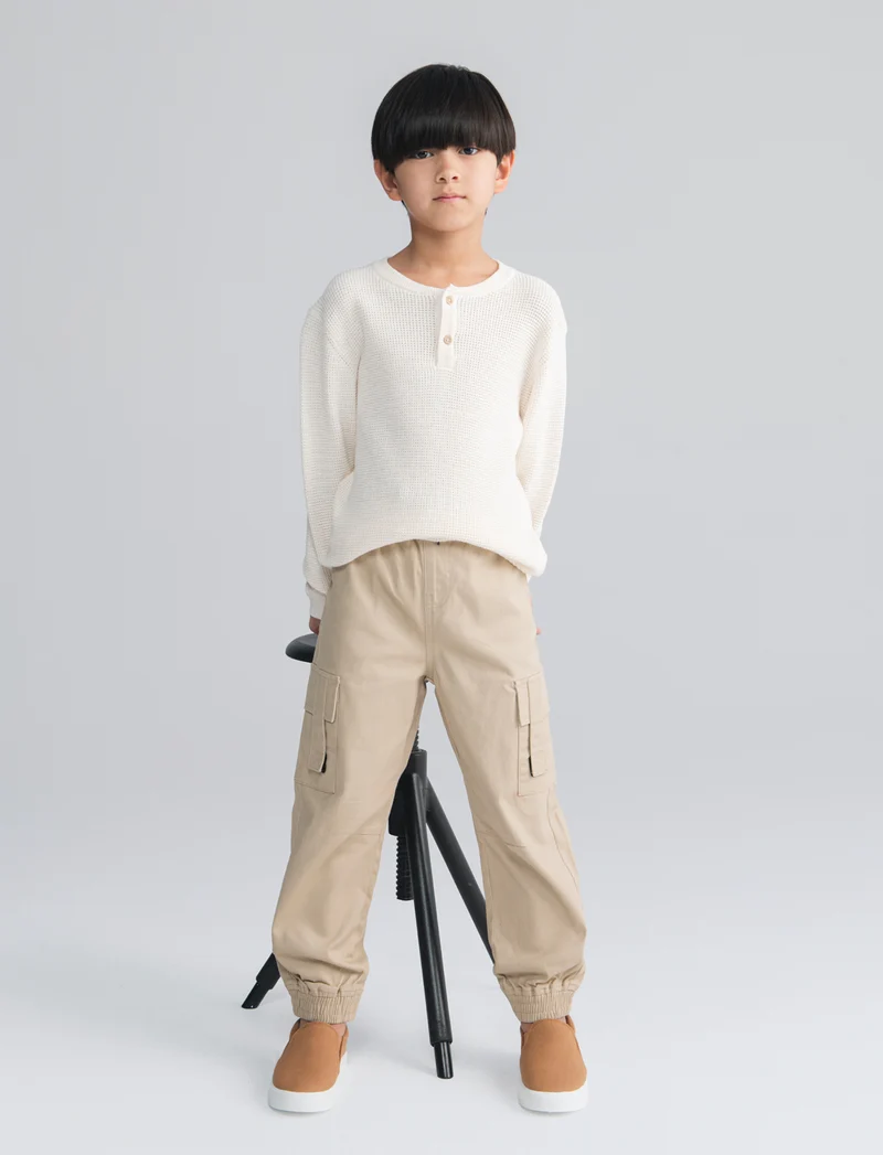 Maglia girocollo in cotone morbido e moderno - Beige