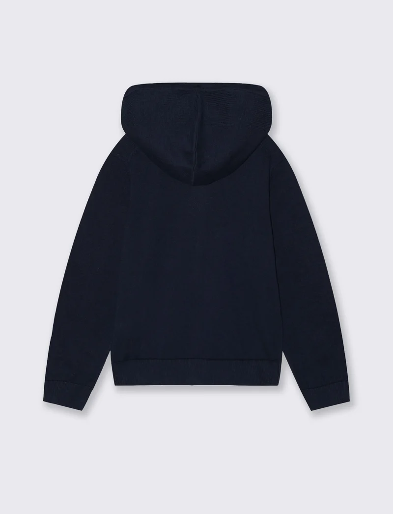 Maglia felpa cotone con cappuccio zip - Blu