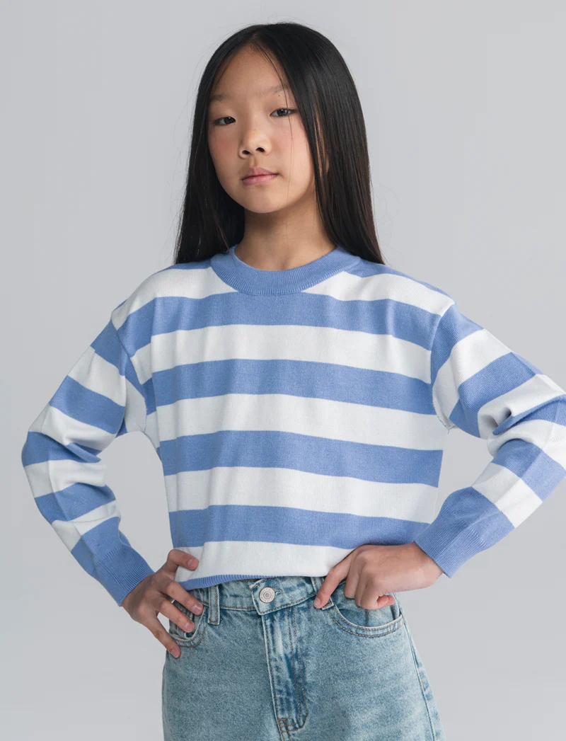 Maglia a righe bicolore per bambine - Azzurro