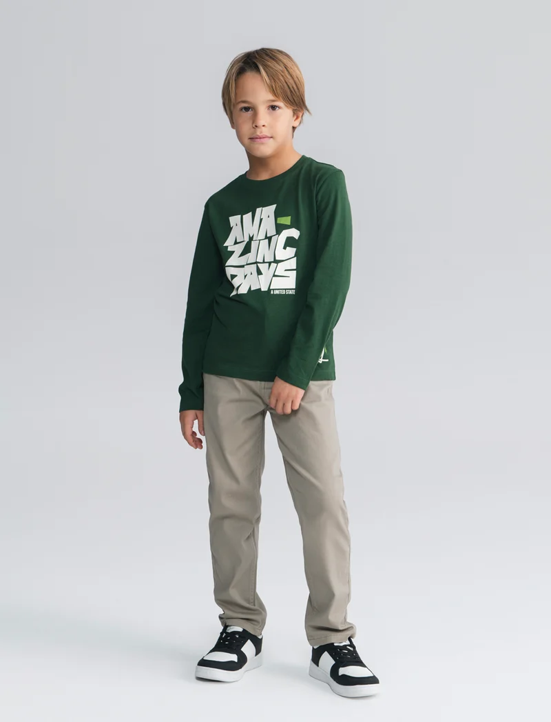 T-shirt maniche lunghe con stampa colori - Verde abete