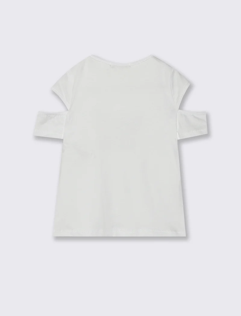 T-shirt mezza manica con stampa farfalla. - Bianco