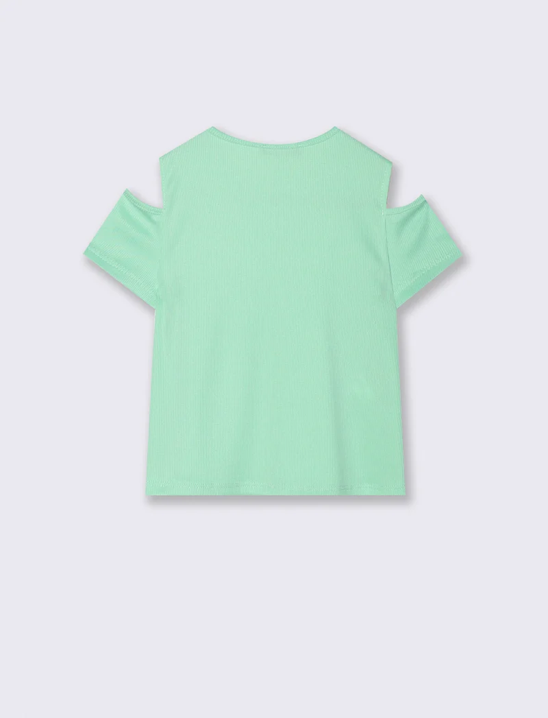 T-shirt mezza manica da bambina in costina elastica. - Verde