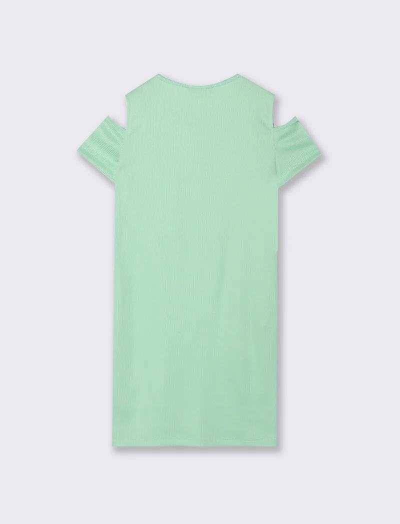 Abito estivo da bambina in costina elastica. - Verde
