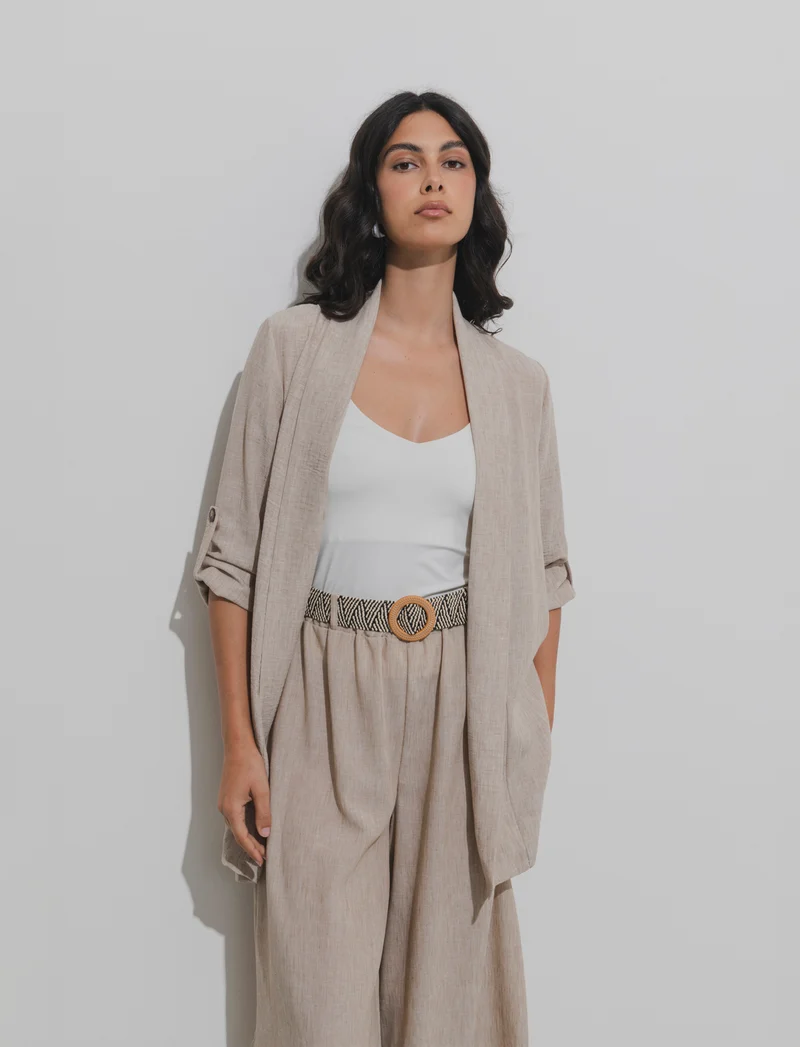 Giacca lunga destrutturata senza bottoni - Beige