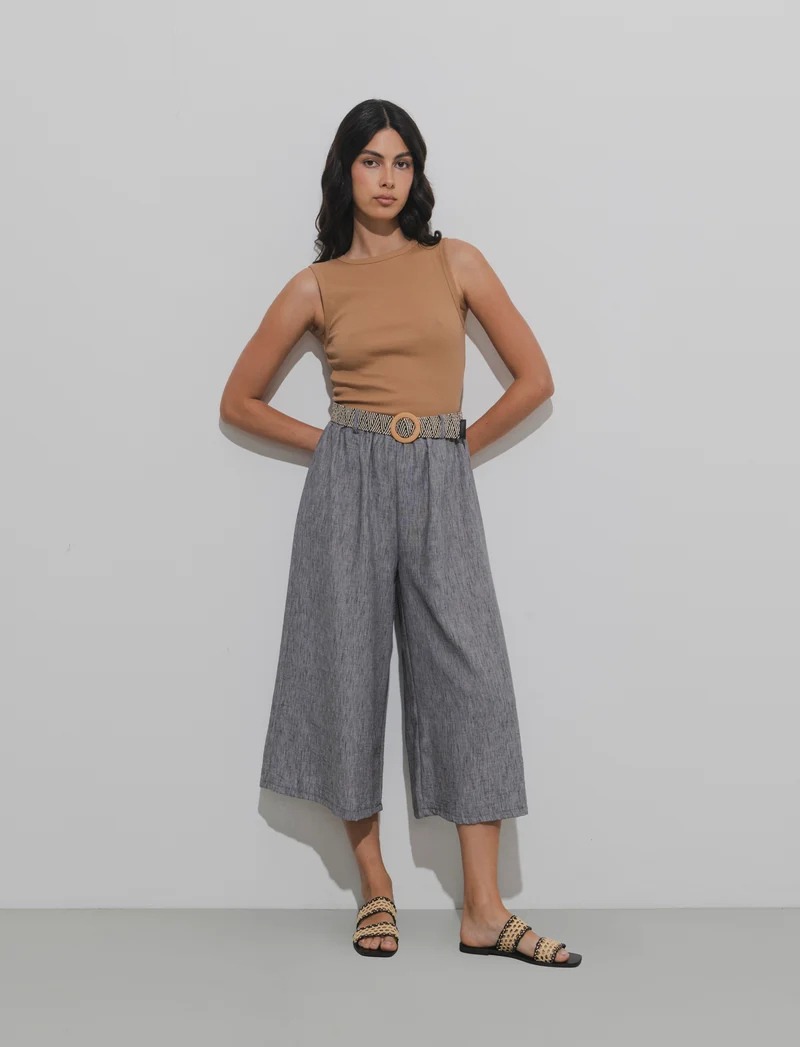 Pantalone largo con cintura - Nero