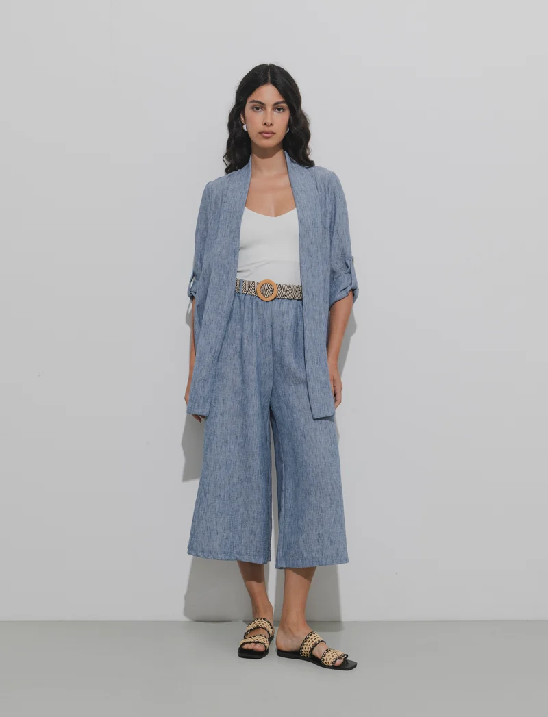 Pantalone largo con cintura - Denim