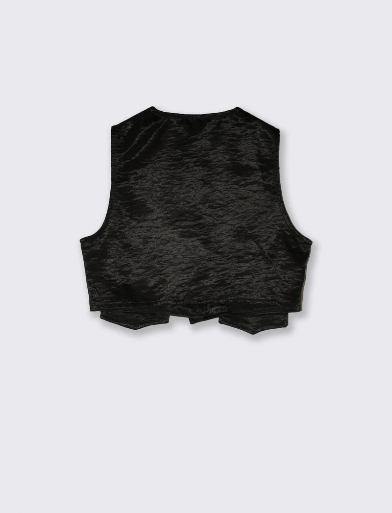 Gilet corto elegante dal tessuto lucido. - Nero