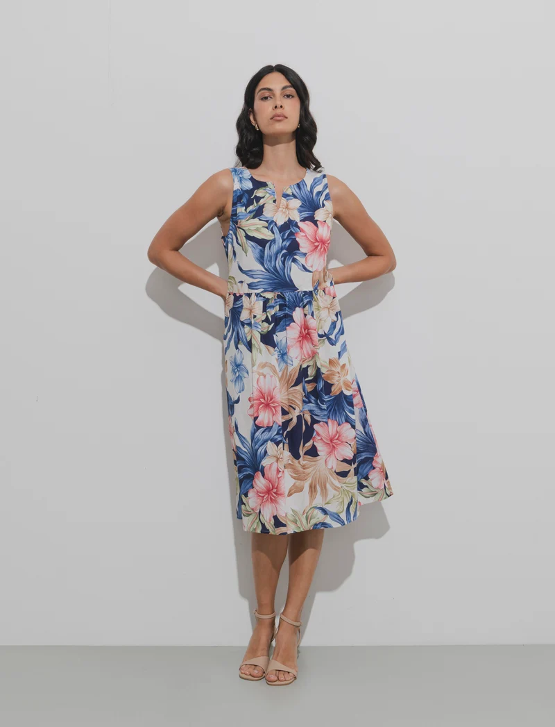 Vestito in cotone stampato - Blu