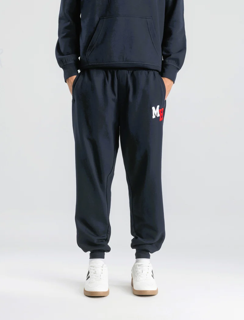 PANTALONI JOGGER IN FELPA CON RICAMO - Blu