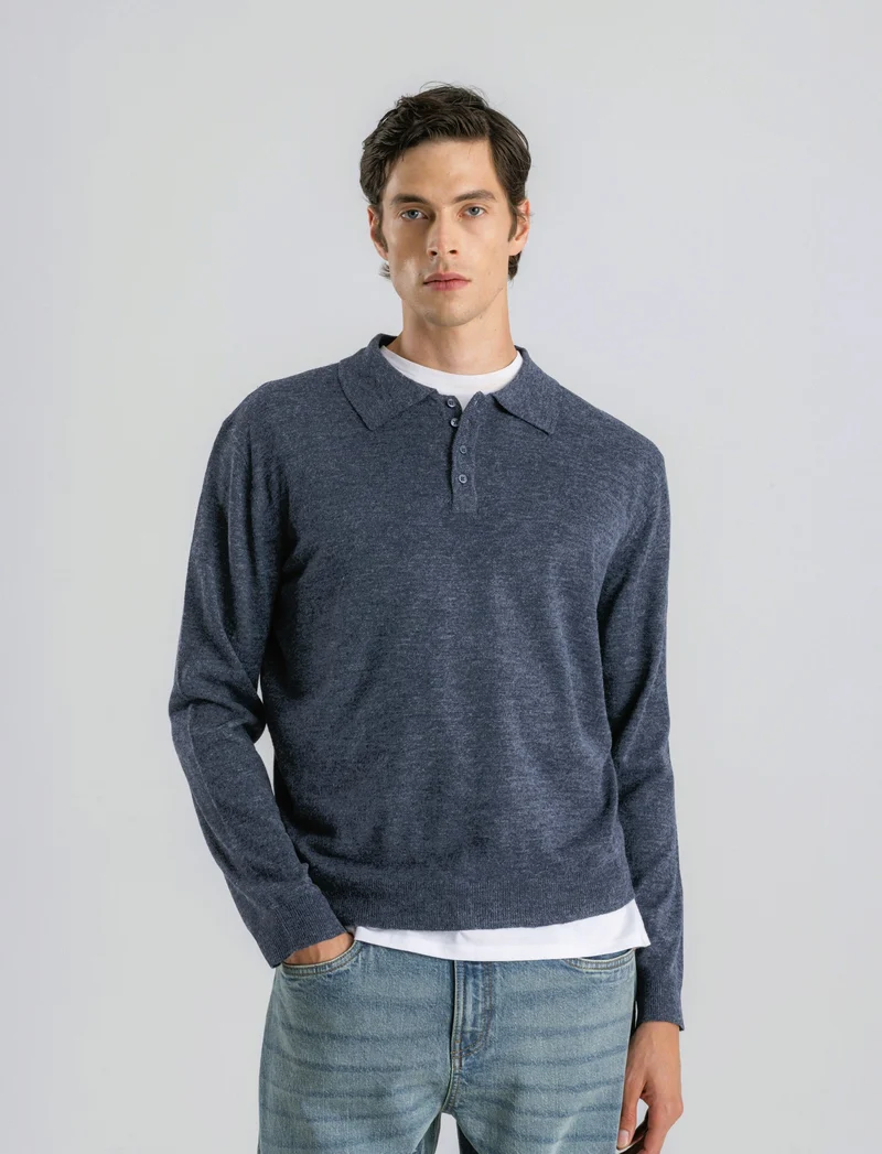 POLO IN MAGLIA EFFETTO LANA - Blu