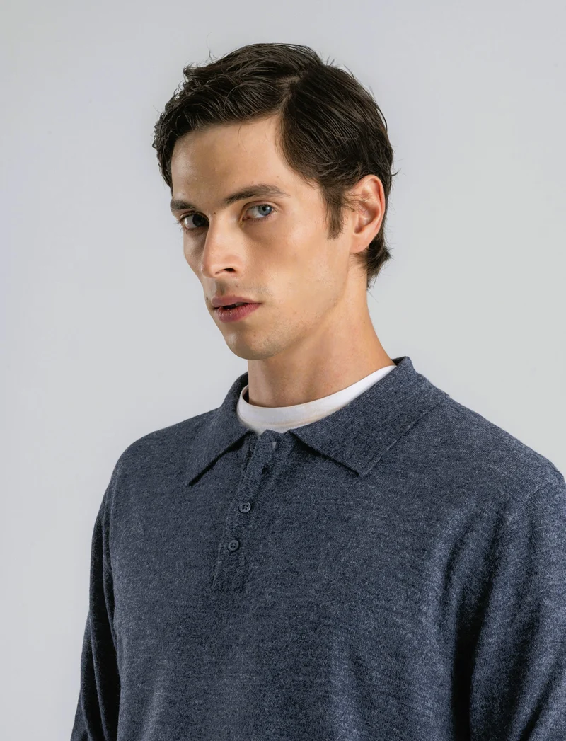 POLO IN MAGLIA EFFETTO LANA - Blu