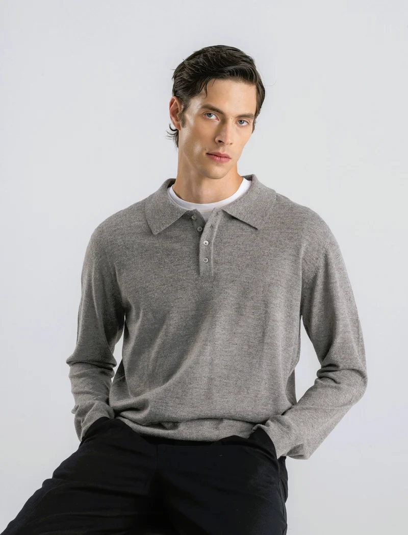 POLO IN MAGLIA EFFETTO LANA - Grigio fango