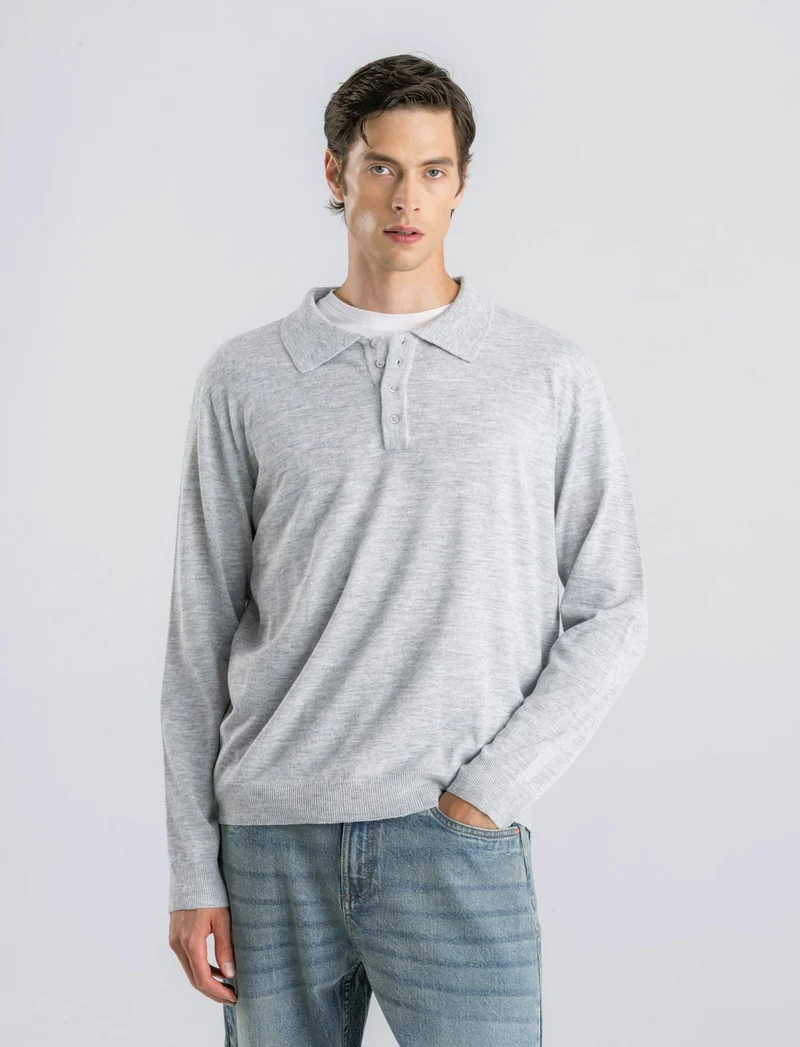 POLO IN MAGLIA EFFETTO LANA - Grigio mel.