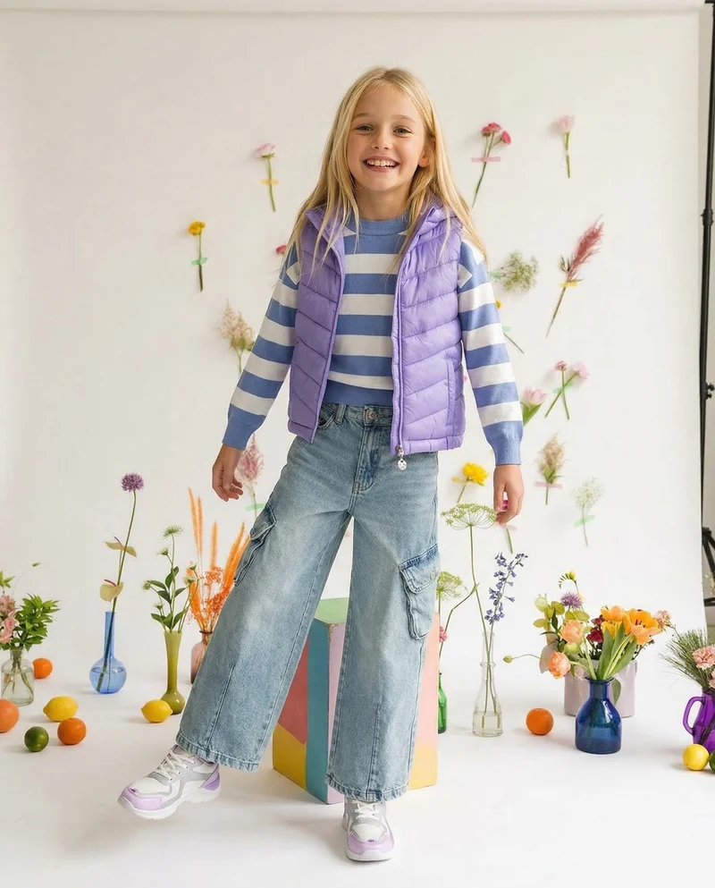 Gilet trapuntato leggero con cappuccio - Lilla