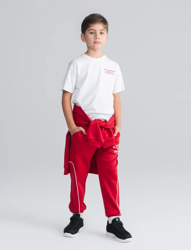 T-shirt in cotone con ricamo e stampa - Bianco