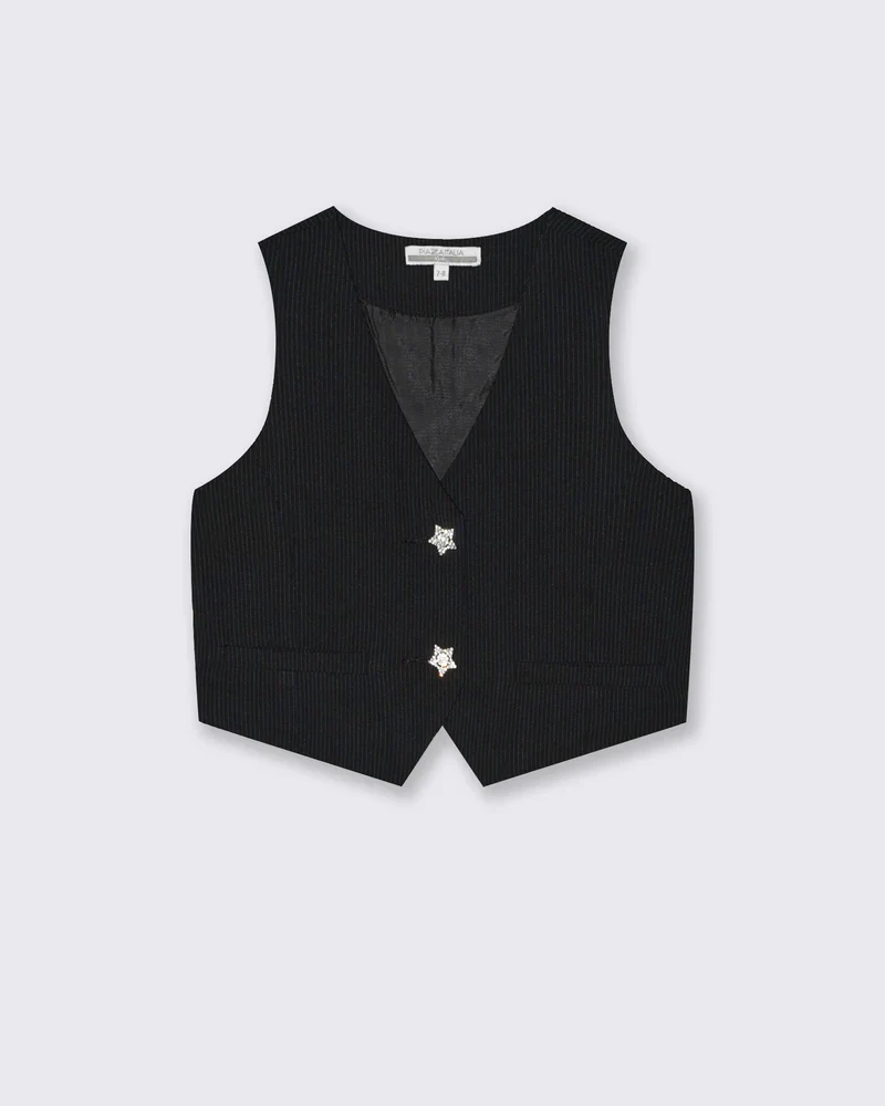 Gilet in cotone da bambina effetto gessato - Righe