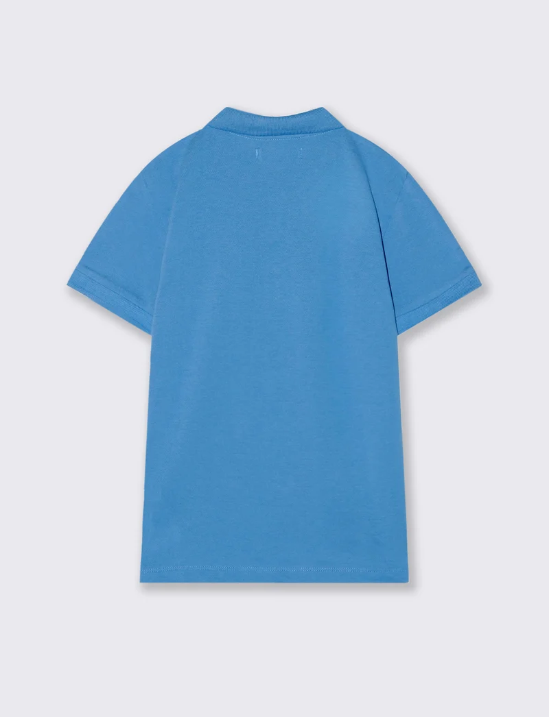 Polo mezza manica in cotone con ricamo - Blu oceano