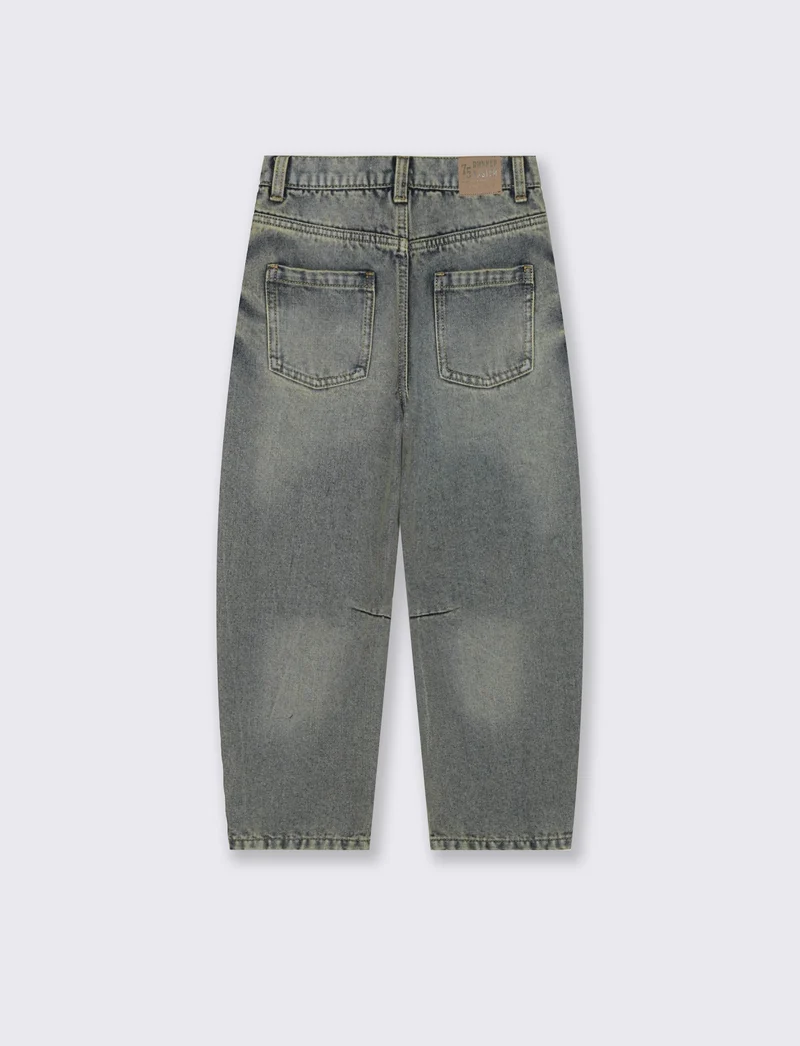 Jeans Over Size con Tache e Vita Regolabile - Denim