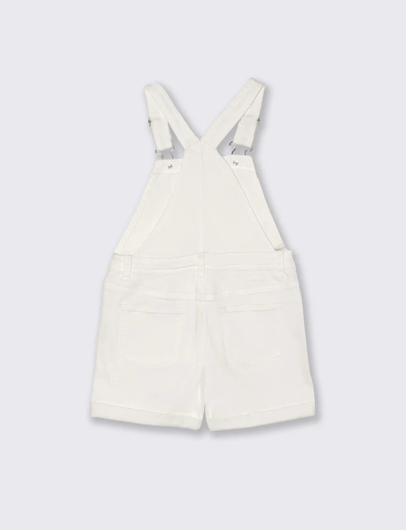 Salopette denim elasticizzato con shorts - Bianco