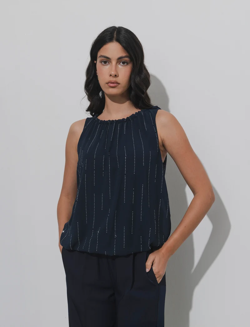Top in fantasia con tessuto leggero - Blu