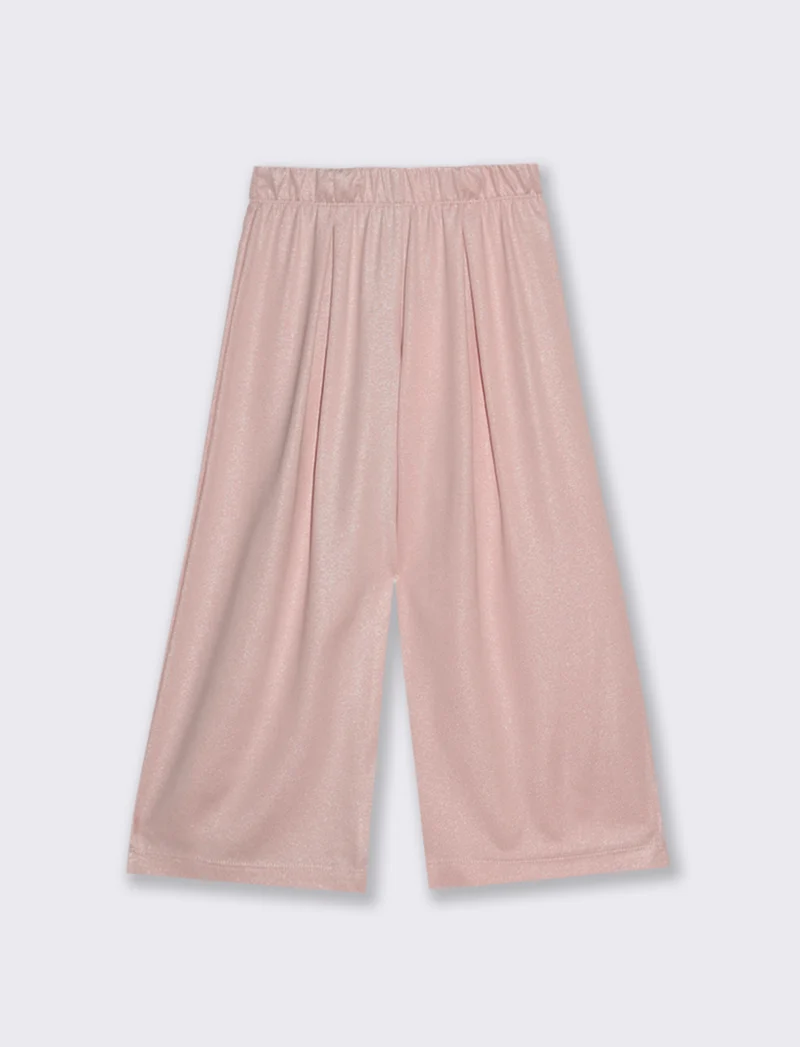 Pantaloni gamba larga da bambina in tessuto effetto lamè. - Rosa
