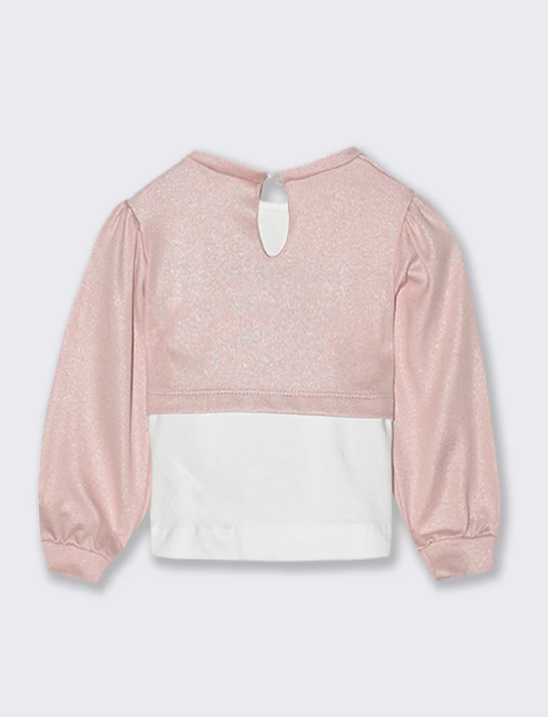 T-shirt elegante manica lunga da neonata con cardigan cucito. - Rosa