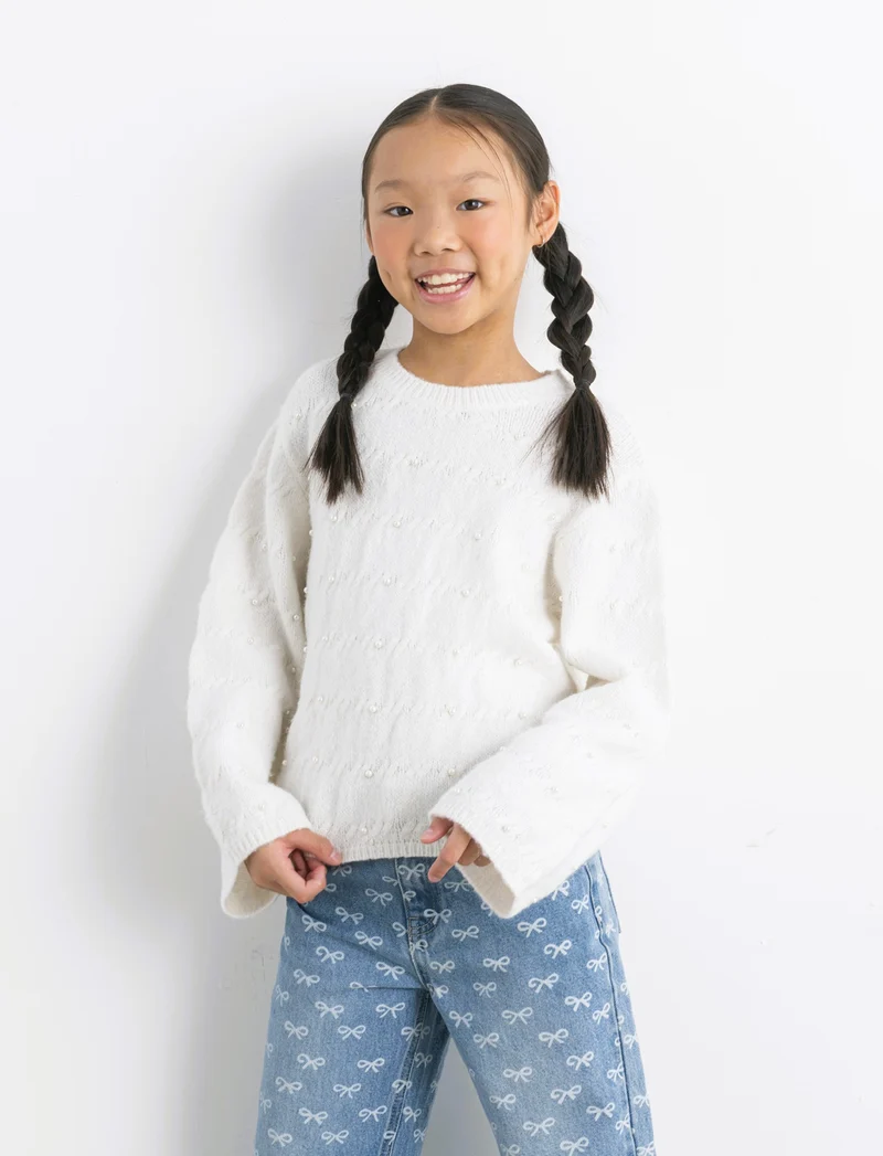 Maglia con perle - Bianco sporco
