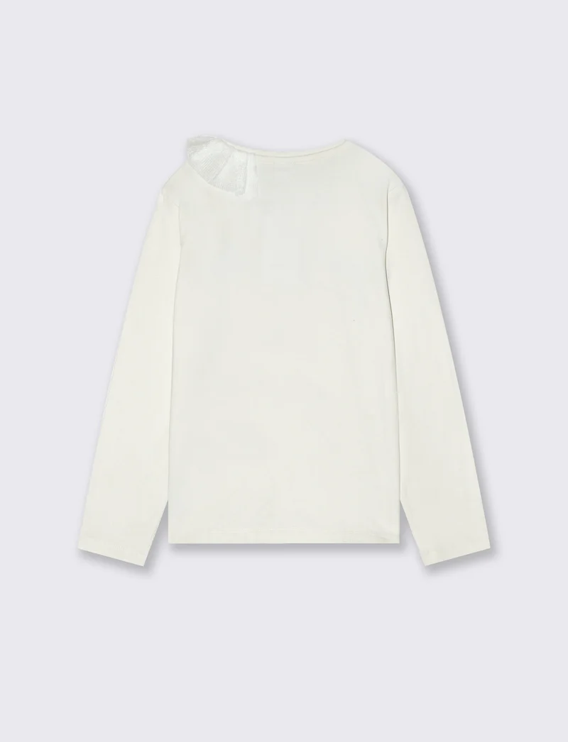 T-SHIRT CON ROUCHES - Bianco latte