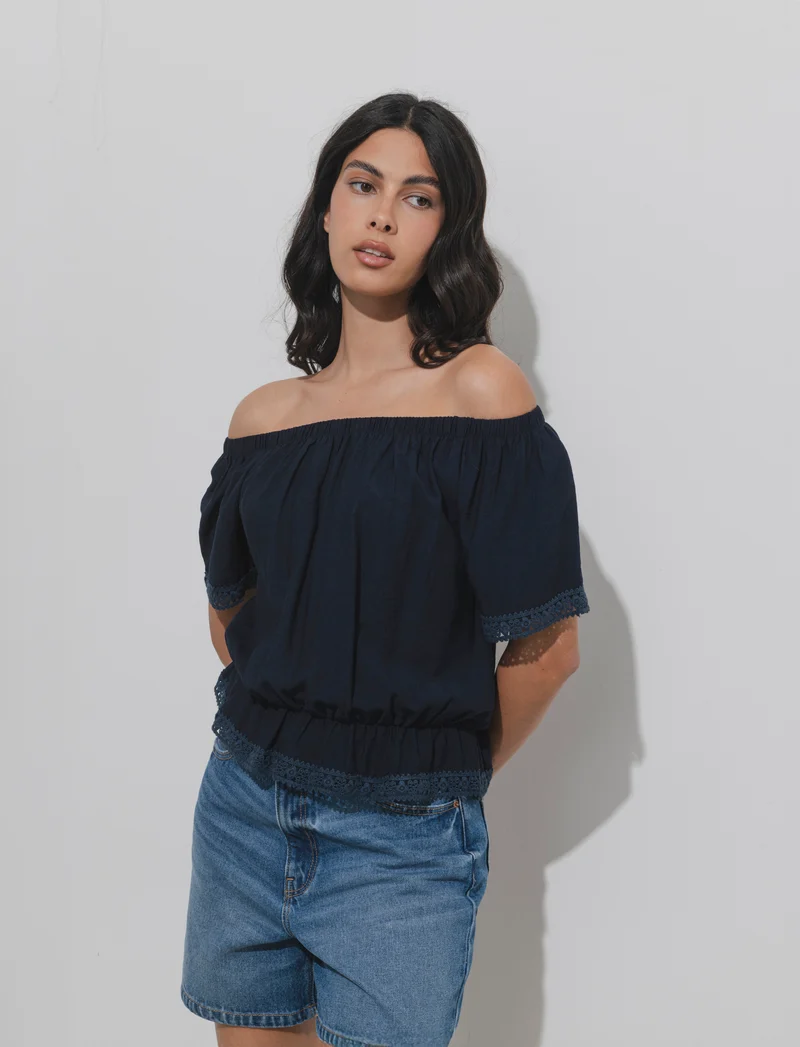 T-shirt con pizzo da donna - Blu
