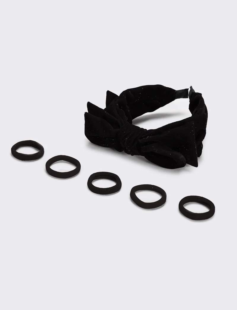 Set cerchietto con fiocco ed elastici bambina - Nero