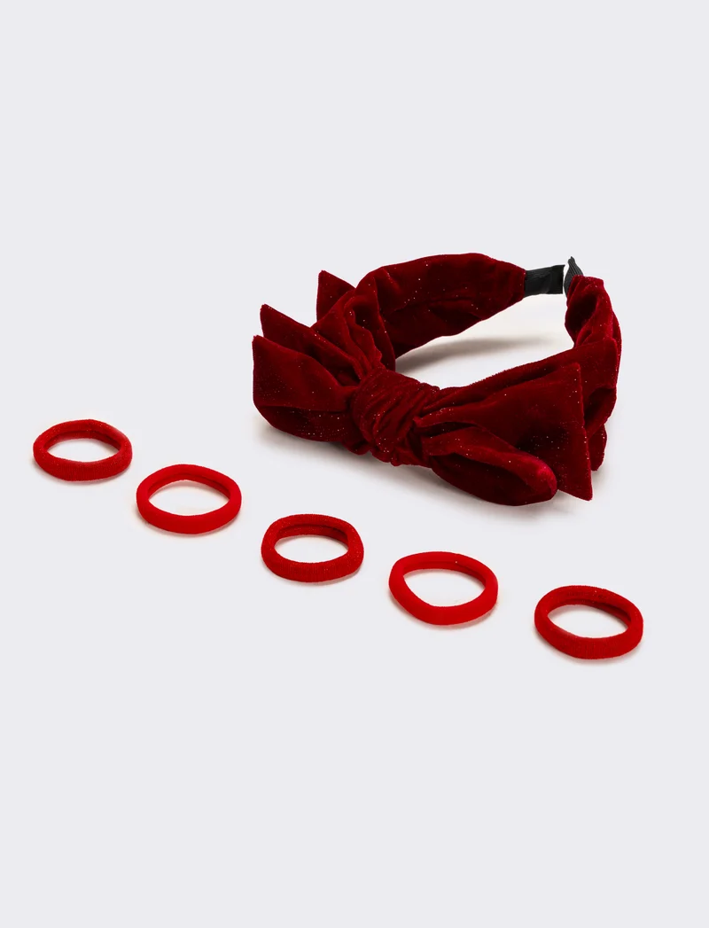 Set cerchietto con fiocco ed elastici bambina - Rosso