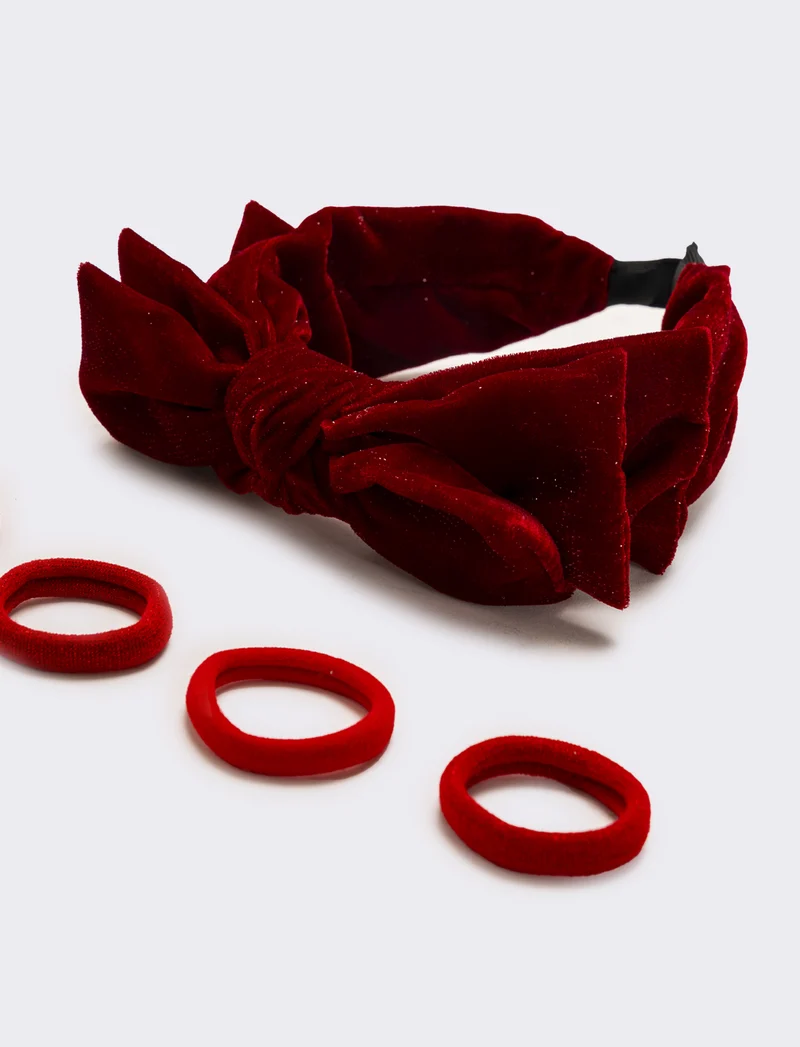 Set cerchietto con fiocco ed elastici bambina - Rosso