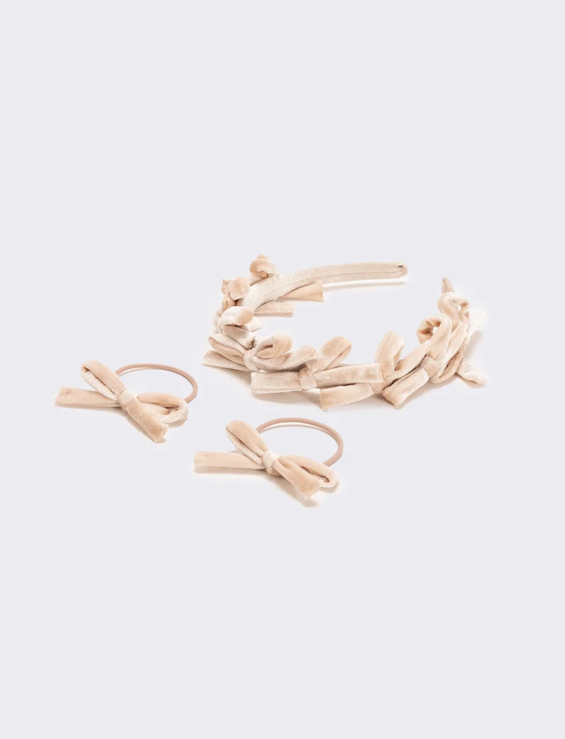 Set velluto con fiocchetti bambina - Rosa