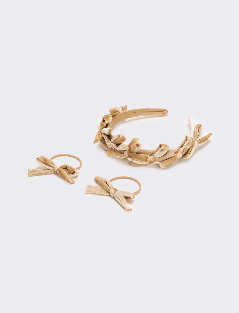 Set velluto con fiocchetti bambina - Beige