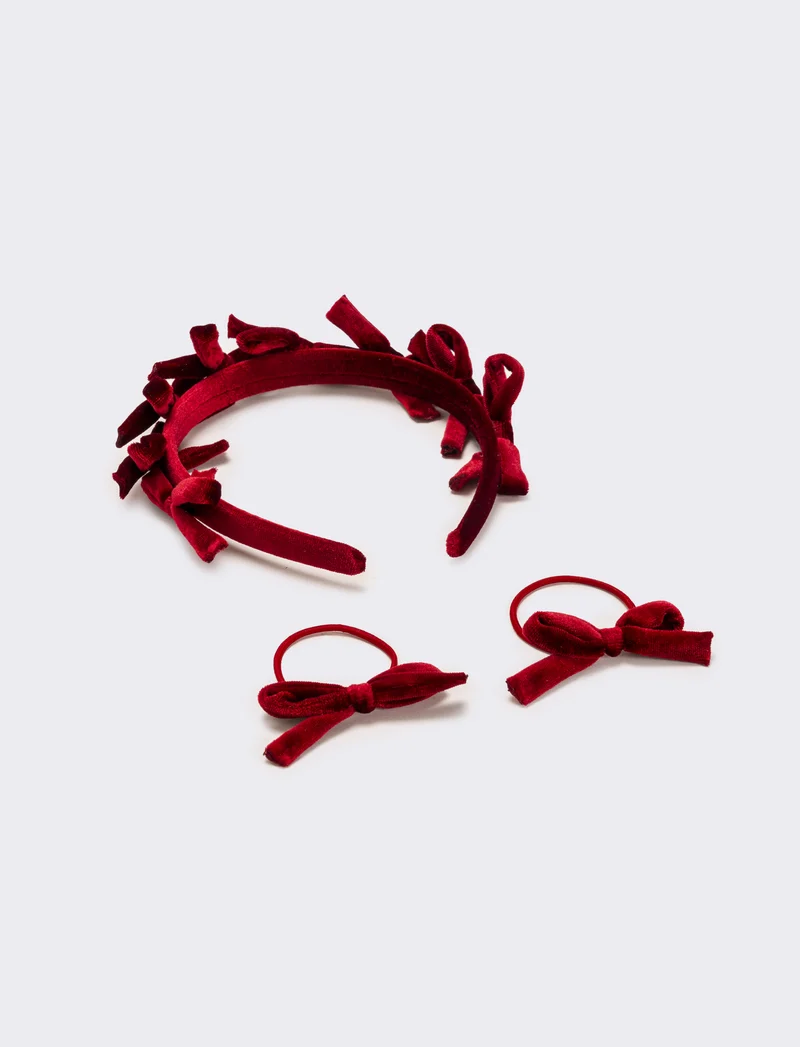 Set velluto con fiocchetti bambina - Rosso