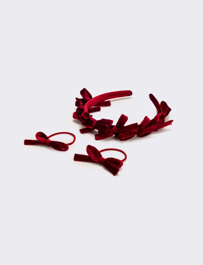 Set velluto con fiocchetti bambina - Rosso