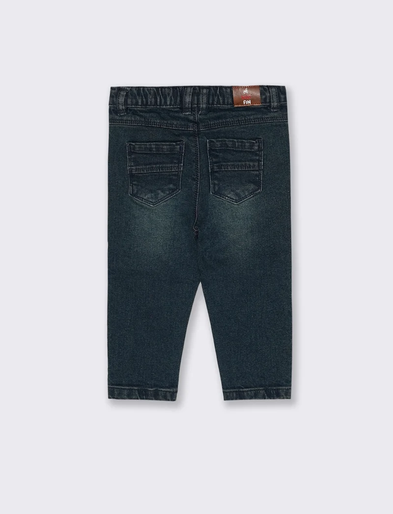 Jeans con rotture e ricamo frontale - Denim