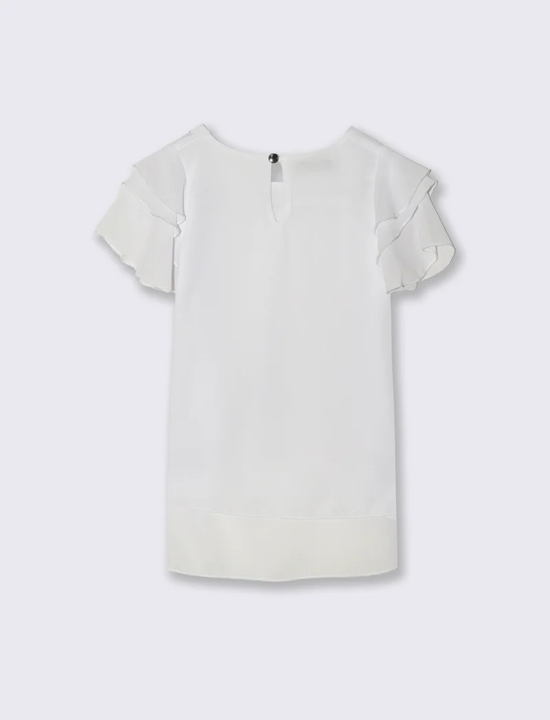 T-shirt mezza manica estiva da bambina con collana. - Bianco