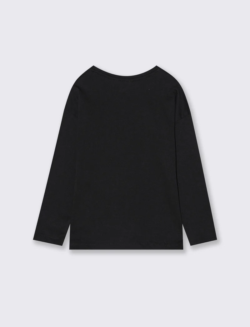 T-shirt manica lunga con stampa Wednesday - Nero