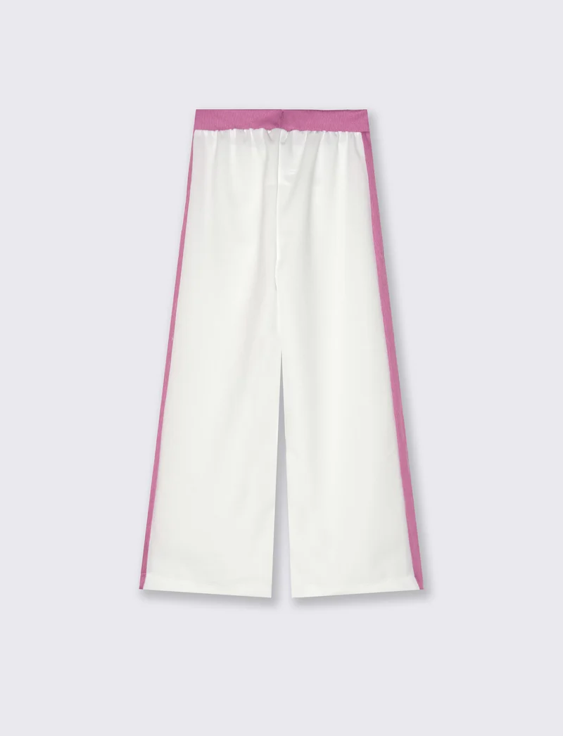 Jogger da bambina con costina a contrasto. - Bianco