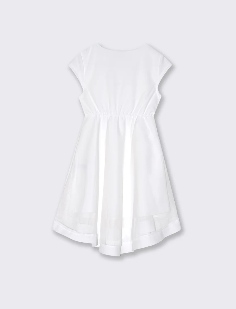 Abito da bambina svasato con balza in tulle - Bianco