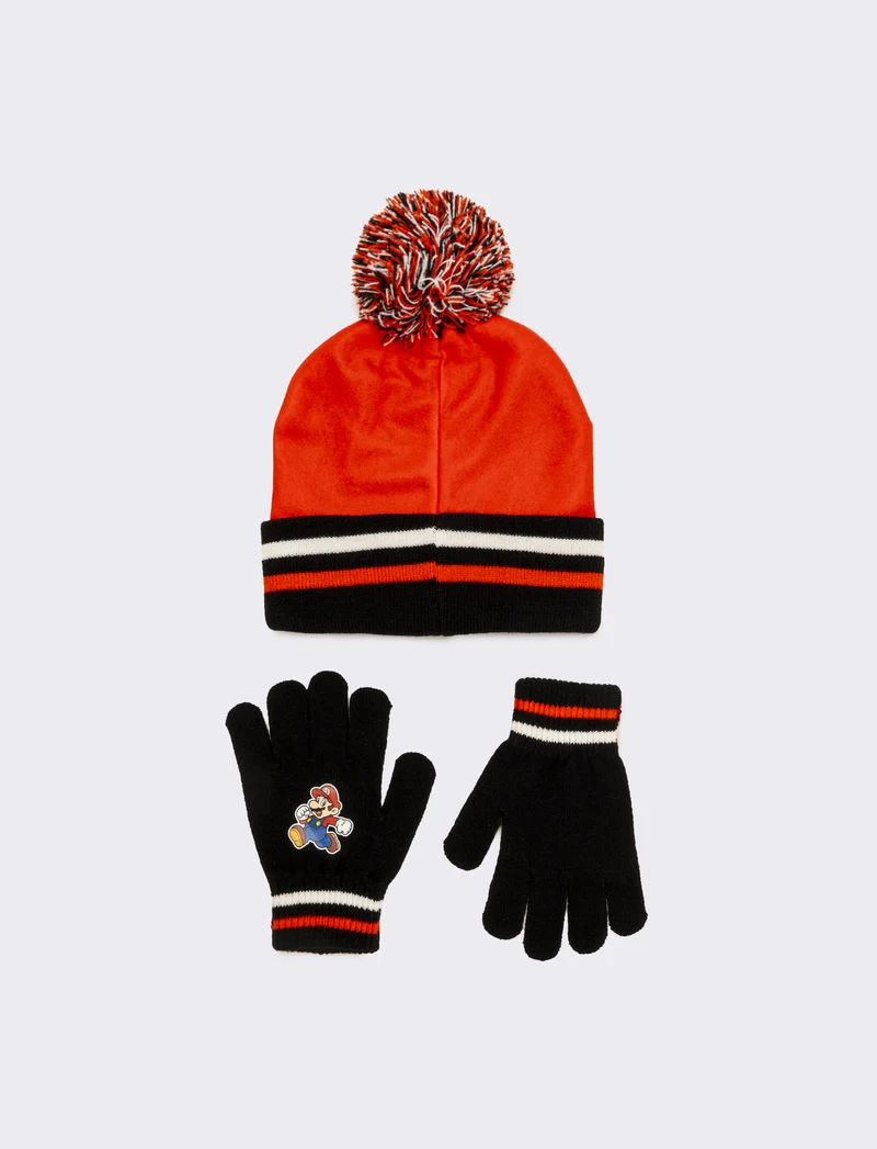 Cappello + guanti bambino super mario - Rosso